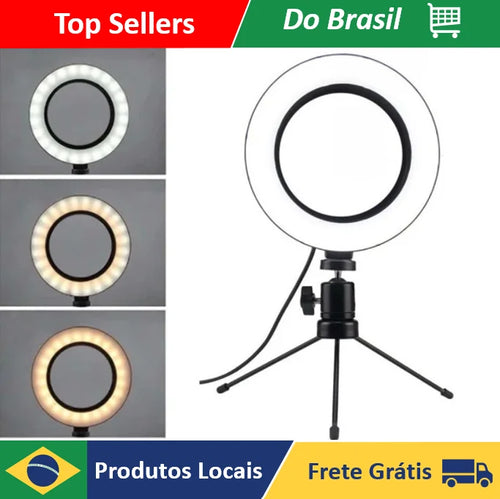 Ring light de mesa 16 cm com tripé de mesa e cabeça de bola articulada