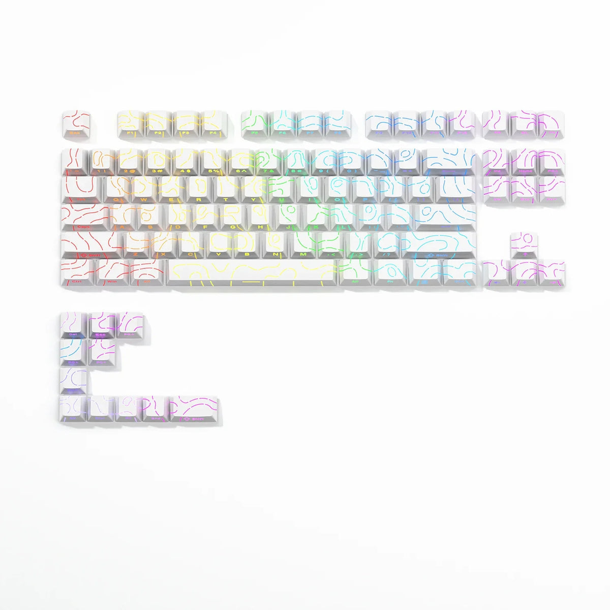 Layout completo do jogo de keycaps brancas, 87 teclas mais 10 extras
