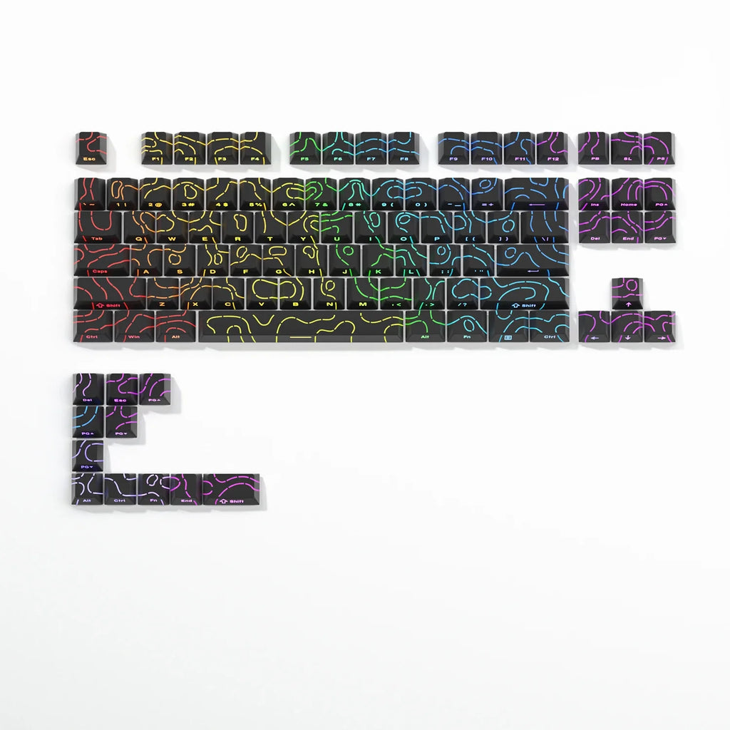 Layout completo do jogo de keycaps pretas, 87 teclas mais 10 extras