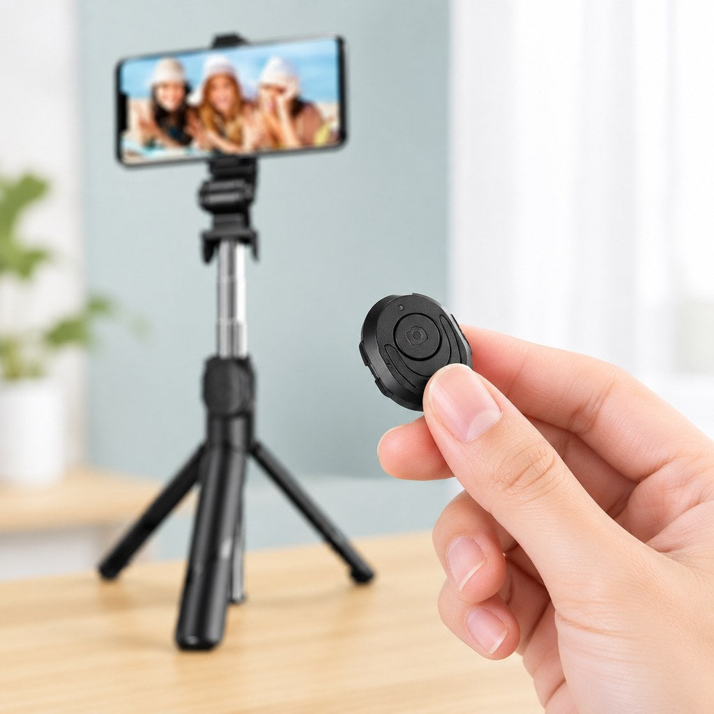 Mão segurando o controle Bluetooth destacável